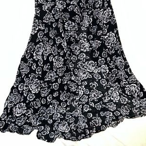 Black And White Floral High To Low Flowy Skirt
